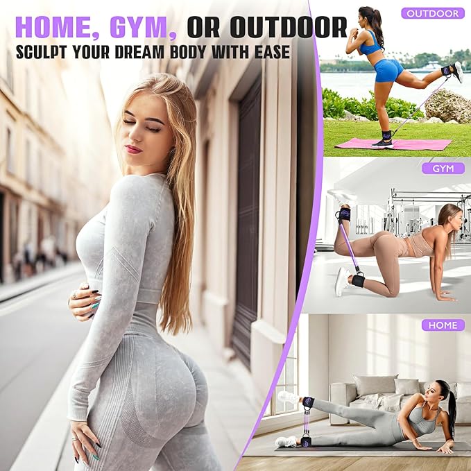 Ankle Resistance Bands with Cuffs, Resistance Bands for Working Out, Home Gym Workout Equipment for Women, Pilates Exercise, Hip, Leg, Glute Ankle Weights Training- Exercise Guides Included