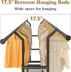 Heavy Duty Clothes Rack Double Clothing Rack 450lbs Capacity 3" Industrial Wheels 51"-71" L X 19.7" D X 73"-79" H Stury Rolling Clothes Rack Adjustable Rolling Garment Rack Black