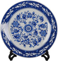 Blue and White Porcelain Decorative Plate of 10.4‘’ 26cm Oriental Floral Pattern Ceramic Ornaments Dessert Plates, 1 Plate with 1 Display Stand
