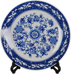 Blue and White Porcelain Decorative Plate of 10.4‘’ 26cm Oriental Floral Pattern Ceramic Ornaments Dessert Plates, 1 Plate with 1 Display Stand