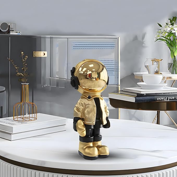 Dosker Small Astronaut Statues Mini Spaceman Sculpture Polyresin Arts Gifts Gold Figurine Ornament Room Decor for Men,Home and Desktop Accessories Tabletop Decoration, Living Room, Office, Bookshelf