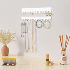 Necklace Holder - Hanging Jewelry Organizer, Self-Adhesive, Wall Mount, 2 Pack, White