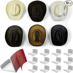 Modern JP Adhesive Hat Hooks for Wall (12-Pack) - Cowboy Hat Rack, Wide Brim Hat Organizer, Strong Hold Hat Hangers for Wall - White