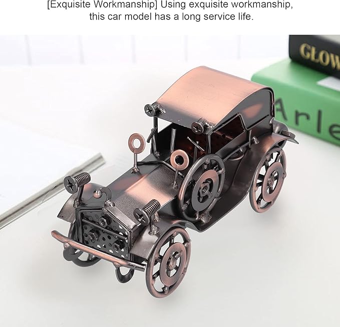 Vintage Car Model Metal Bronze Classic Exquisite Home Decorative Handicraft Ornament, Antique Car Decor for Living Room Office Shelf, Retro Toy Collectible Gift
