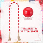 Equsion Seasonal Wooden Bead Garland with Tassels, 3.3 ft Holiday Vintage Boho Bead Garland Easter Tray Decoration, Vase Wall Room Art Birthday Party Decoration(Burgundy, Red, White)