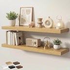 Floating Shelves for Wall 48 in x 9.3 in Deep, Wall Mounted Rustic Wood Shelf with Invisible Brackets for Storage & Display, Living Room Bedroom Bathroom, Oak, 2 Pack