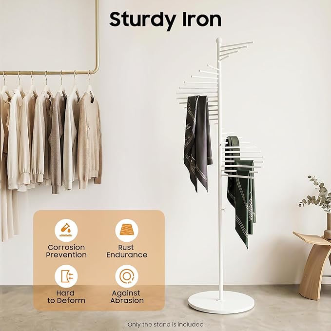 Freestanding Spiral Scarf Rack Stand, Metal Scarf Display Holder with Heavy Base, Scarf Organizer for Closet, for Clothing Store, Apartments, Locker Rooms