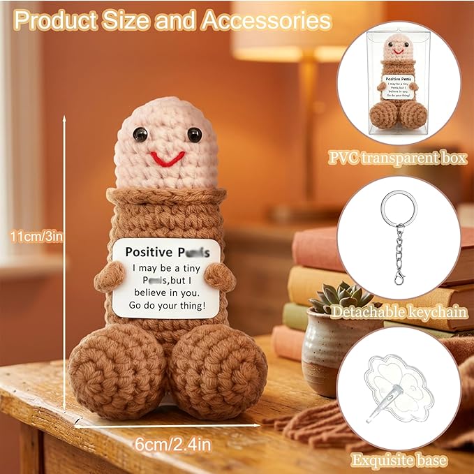 Emotional Support Positive Crochet Animals Pickle Funny Gag Doll Gifts for Men Women Friends,Birthday White Elephant Gifts Desk Decor(Positive pe