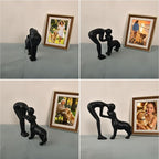 Abstract Resin Hand-Painted Sculpture of Person and Dog Bonding – Head-to-Head Intimate Figurine Decoration for Office、Living Room、Bedroom、Home， Memory Gifts for Pet Lovers (Black)