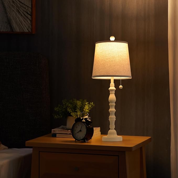Lamps Set of 2 Modern Farmhouse Table Lamp Bedside Reading Lamps Living Room End Tables Set Lamps for Night Stands Bedroom Night Lamp,High 26.25 Inch, (White (Single Pack), High 27 inches)