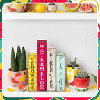 Lineshading 4 Pcs Summer Table Decoration Wooden Book Lemon Watermelon Wooden Sign Yellow and Red Summer Tiered Tray Decor Wood Book Sign Farmhouse for Home Shelf Coffee Table