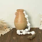 2" Extra Large Wood Bead Garland with Tassels, 50" Long Rustic Farmhouse Wooden Beads Garland, Decorative Beads Boho Decorations for Home Table Mantle White