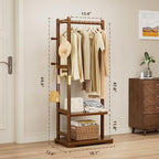 Coat Rack Solid Wood Clothes Rack with 2 Shelves & 4 Hooks for Hanging Clothes Garment Wallets Hats, Clothing Rack Coat Rack Freestanding Hall Tree with Storage for Hallway Bedroom Living Room