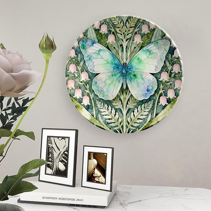 Christmas China Plates for Display William Morris Forest Flowers And Butterflies Wall Club Supplies Hanging Decorative Tiles with Display Stand Custom Gifts for Men Women, 6", 7", 8", 10"