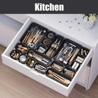 Plastic Drawer Organizers, 18 PCS Drawer Organizer Bins, Bathroom and Vanity Organizer Plastic Tray, Makeup organizer and storage for Makeup, Bedroom, Kitchen Gadgets Utensils and Office (Black)