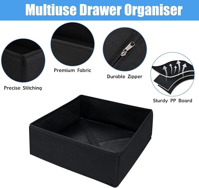 Pomety Foldable Drawer Underwear Drawer Organizer Foldable Dresser Clothes Storage Box Dresser Drawer Divider Organizers Bins for Clothes, Underwear,Socks, 7 Pack （Black）