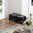 2 Pack Shoe Organizer for Closet Large Shoe Box Storage Containers with Clear Window Space Saving Shoe Bin with Foldable Bottom Support Adjustable Dividers Fits 32 Pairs (Black, (16.5*16.5*13in)*2)