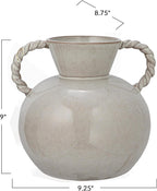 9.25 Inches Stoneware Vase with Twisted Handles and Reactive Glaze, Cream Color