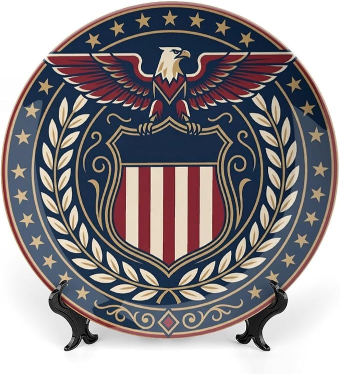 250th Anniversary Decorative Plates 8 Inch Eagle Patriotic Decorations Commemorative Plates with Stand Independence Day 4th of July Veterans Day