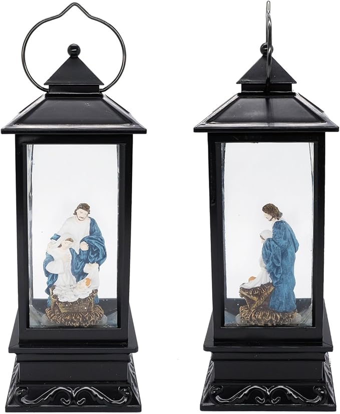 Wondise Lighted Christmas Snow Globes Musical Lantern with Timer, 12 Inches USB Powered & Battery Operated Spinning Water and Swirling Glitter (Jesus)