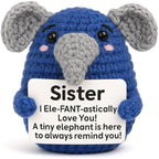 Funny Sister Gifts, Handmade Crochet Elephant Doll, Cute Emotional Support Animal Gift for Sister Bestie, Inspirational Love You Gift, Birthday Idea