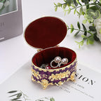 Hipiwe Vintage Oval Jewelry Storage Box Metal Trinket Organizer Purple Treasure Chest Box for Earring Necklace Ring Holder Gift for Women