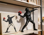 Banksy Flower Thrower Sculpture, 8.5 inch Black Banksy Street Graffiti Art Statue Replica, Inspirational Sculpture Gifts Peace Hope
