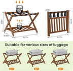 Bamboo Luggage Rack Fully Assembled, Folding Suitcase Stand with Shoe Shelf, Heavy-Duty Luggage Holder for Guest Room Must Haves, Bedroom, Hotel, Walnut