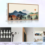 SIGNINART Boho Mountain Framed Canvas Wall Art, Watercolor Nature Landscape Art Prints, Modern Sunrise Art Paintings, Green Forest Wall Decor for Living Room, Bedroom, Office 20"x40"