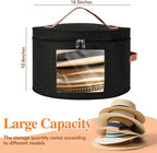 Round Hat Box, Stackable Felt Hat Boxes for Women Storage, Foldable Premium Hat Travel Case with Dustproof Lid, Space Saving Hat Organizer(Black)