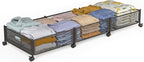 Under Bed Storage With Wheels, 47.2''/90lbs/57.6L, Metal Frame Under Bed Rolling Storage, Tool-Free Assembly Underbed Drawers, Underbed Organizer Containers for Shoes, Clothes and Toys