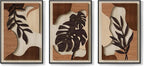 Framed Wood 3D Boho Textured Wall Art for Living Room, Large 3 Piece Carved Wooden Tropical Botanical Artwork for Walls, Brown Monstera Leaf Wood Bedroom Dining Room Home Office Wall Decor, 20x30 Inch