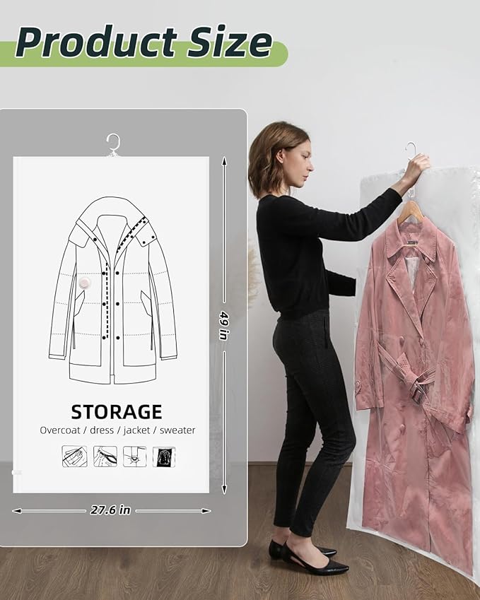 Colemoly Hanging Vacuum Storage Bags for Clothes Coats 6 Pack 49x27.6 Inches Space Saver Hanging Storage Vacuum Sealed Reusable Compressed for Suits, Dress, Jackets