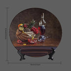 Wine Decorative Plates, 6 Inch, Overturned Wine Glass And Pomegranate Round Display Plate, Hanging Decorative Plate with Display Stand, for Display Living Room Kitchen Closet Table Decor