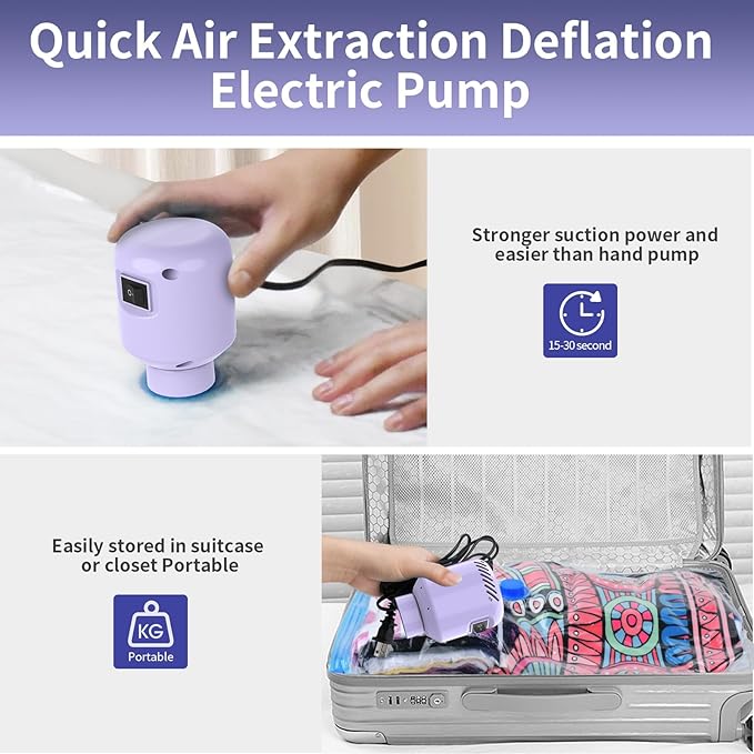Electric Air Pump for Vacuum Storage Bags, Portable Travel Vacuum Pump Compressing Clothing Vacuum Seal Pump for Various Vacuum Seal Bags Purple(Storage Bag Not Included)