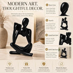 Black Bookshelf Decor Thinker Statue, Abstract Reading Figurine Style B, Resin Decorative Bookend for Coffee Table, Shelf, Home Office, Library