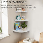 White Corner Shelf, Wall Mount Natural Oak Wood Floating Corner Wall Shelf Round End Small Corner Nightstand Plant Shelf for Bedroom, Kitchen, Living Room 7inch