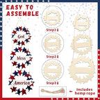 Peryiter 4th/Fourth of July Decoration 27 Inch Patriotic Wreath for Front Door Wooden Red White and Blue Star Sign Memorial Day God Bless America Decor for Porch Wall Outside, Assembly Required