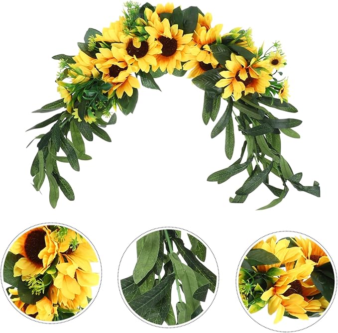Garneck Artificial Sunflower Floral Swag Wedding Door Wreath Wall Hanging Garden Decor Home Decorative Accessory