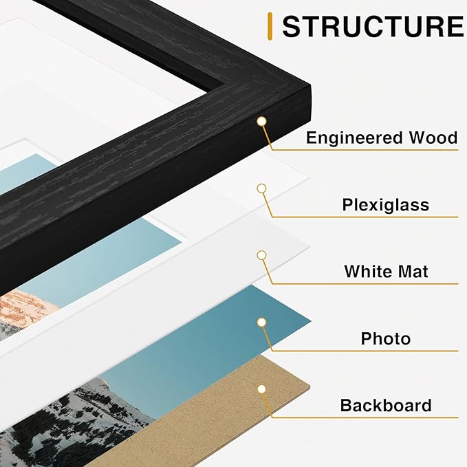 Vittanly Picture Frames Set of 10, Picture Frames Collage Wall Decor with Two 8x10, Four 5x7, and Four 4x6 Photo Frames, Gallery Wall Frame Set for Wall or Tabletop Display, Black, Brown and White