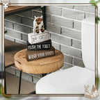 Moucuny 4 Pcs Highland Cow Bathroom Decor Set Funny Rustic Wooden Tiered Tray Signs with Highland Cow Toilet Figurine, Farmhouse Bathroom Shelf Decor, Etiquette Reminders for Restroom Toilet Vanity