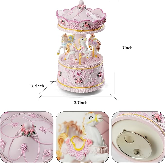 Carousel Music Box Gift, Wind Up Musical Box with Light Christmas Valentine's Day Anniversary Birthday Gifts for Wife Girls Girlfriend Daughter Son Plays You are My Sunshine