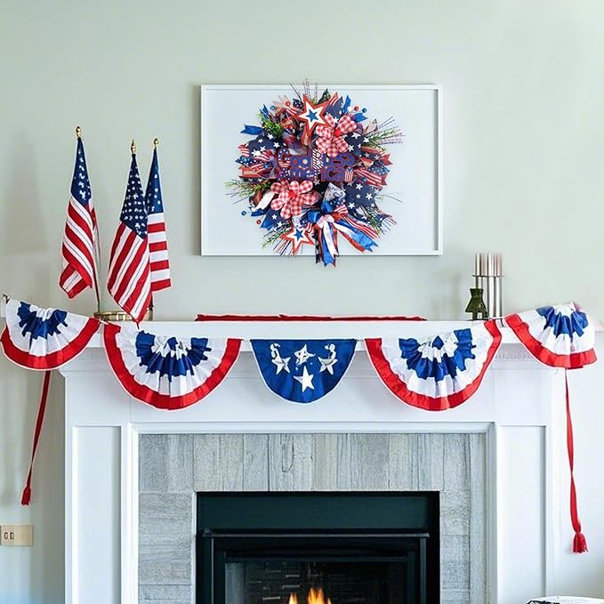 TEMPUS 20“ God Bless America 4th of July Patriotic Mesh Deco Wreath for Front Door, Memorial Day Red, White and Blue Ribbon Wreath for Indoor and Outdoor, Home Holiday Decor Summer Party Decor