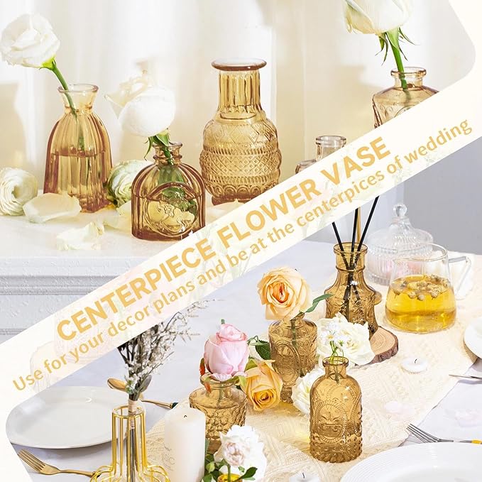 Mini Bud Vases As Wedding Centerpieces for Tables,Clear Bud Vases for Flowers,Small Flower Vases Suitable for Birthday Party,Anniversary,Wedding Reception,Baby Shower (Gold, 12PCS)
