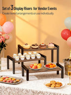 Wood Risers Display Stands & Cupcake Stand, 3 Tier Stepped Display Shelf for Perfume Collectibles, Buffet Risers Tiered Tray Stand & Serving Tray for Food Desserts Vendor Events Party Decor