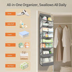 Yecaye 2 Pack 8 Tier Over the Door Organizer Hanging with Large Pockets, Back Door of Storage for Nursery, Closet and Bathroom, Partition Behind Door Shoe Organizers Shelf with Baby Clothes, Grey