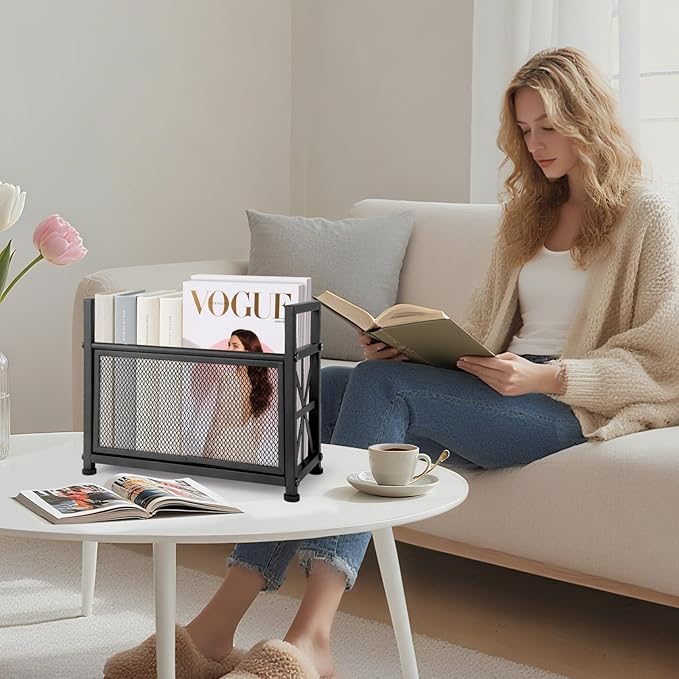 Black Magazine Holder, Metal Magazine Rack Floor, Mesh Magazine File Holder, Magazine Storage Basket, Magazine Holders for Classroom，Magazine Stand for Desk, Folder Organizer Bin for Books