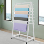 15 Tier Ribbon Holder Organizer Rack, Movable Scarf Towel Holder, Double-Sided Scarf Rack with Lockable Wheels, Floor Standing Ribbon Organizer for Craft Room Cake Shop Flower Store (White)