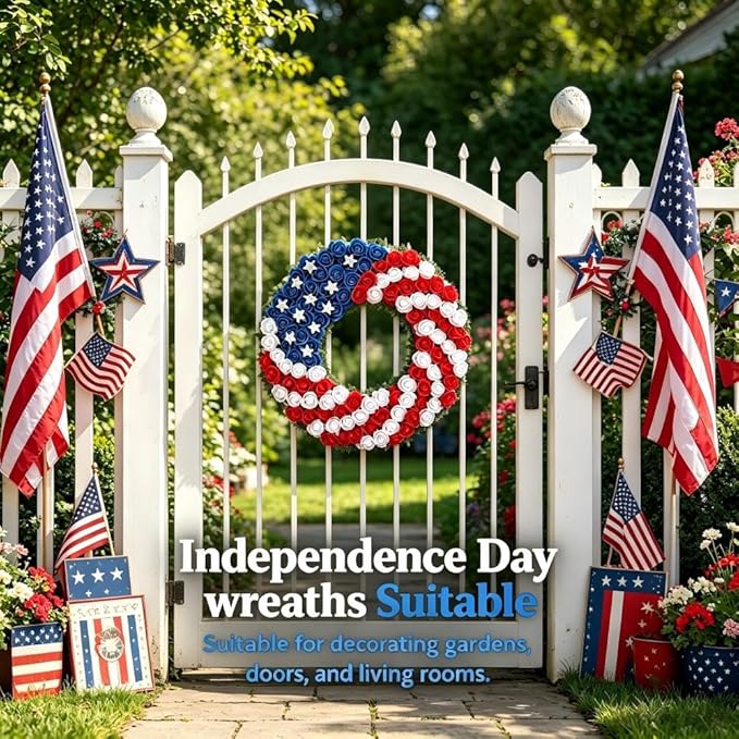 4th of July Decorations Outdoor Patriotic Wreaths for Front Door 250th Anniversary Decorations Red White and Blue American Flag Wreath (Red White Blue 2)