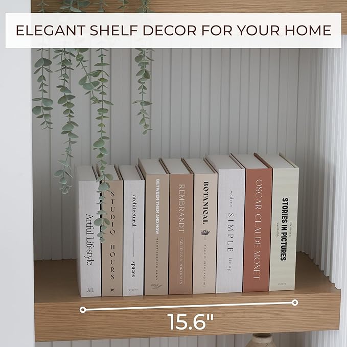 Beautiful Decorative Books - Set of 9 Boxes Enhance Your Coffee Table, Bookshelf or Mantel Shelf Decor - Aesthetic Fake/Faux Books for Modern Home Decoration, Photo Storage and as a Keepsake Box